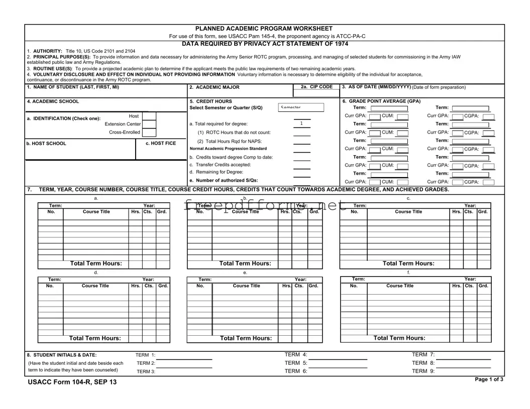 Fill a Valid 104 R Template