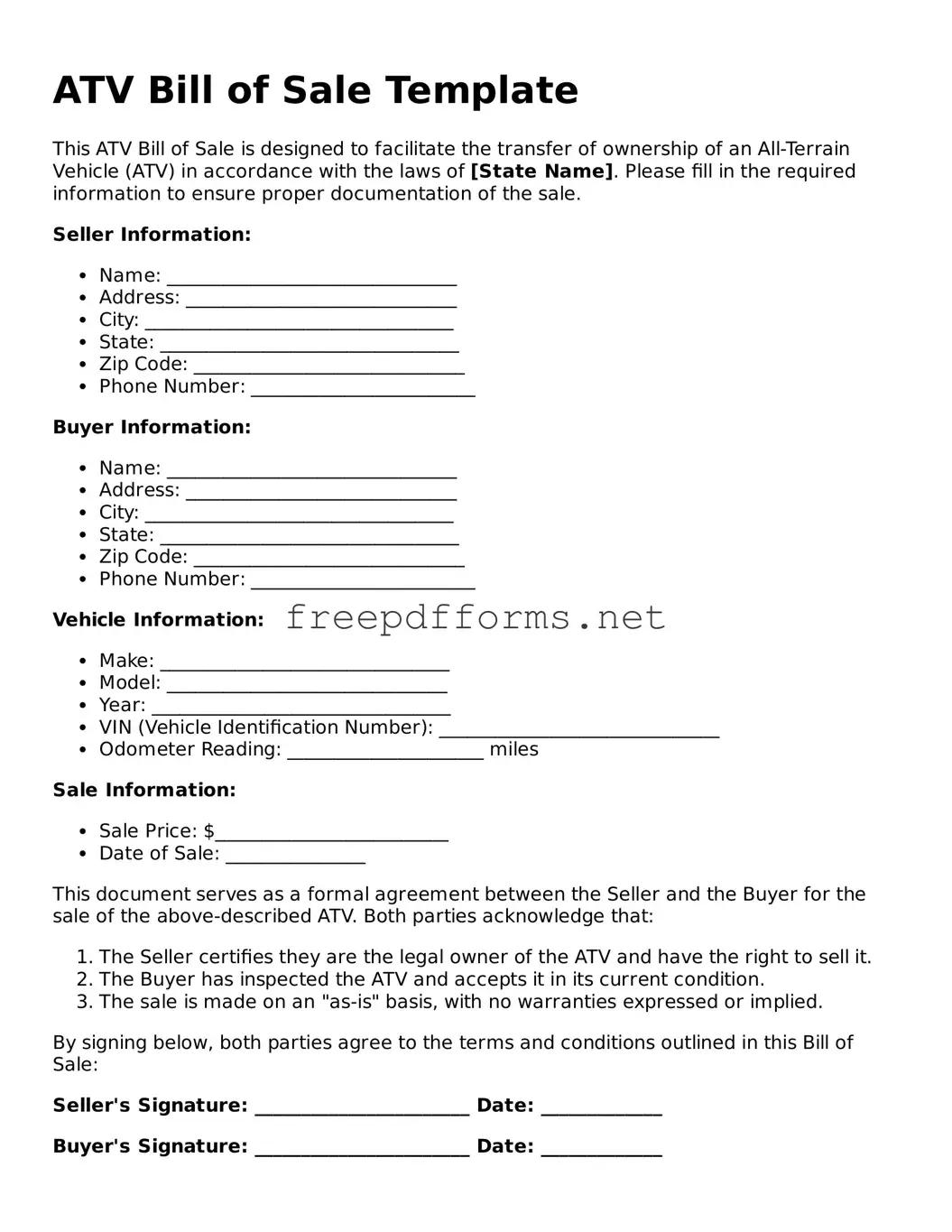 ATV Bill of Sale Template