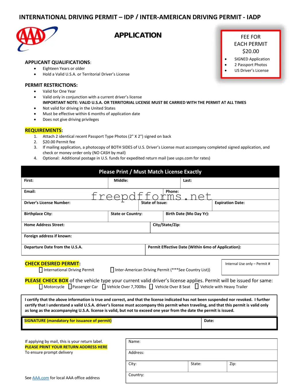 Fill a Valid Aaa International Driving Permit Application Template
