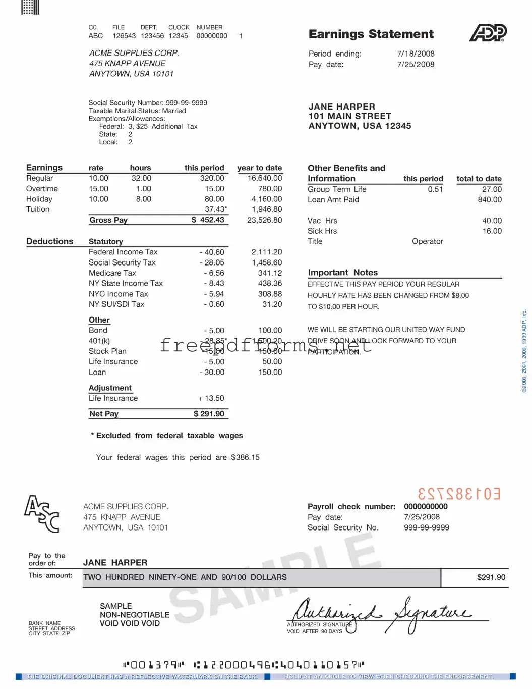 Fill a Valid Adp Pay Stub Template