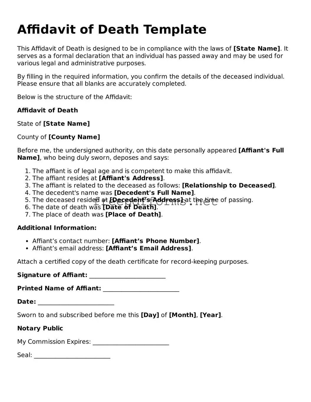 Affidavit of Death Template
