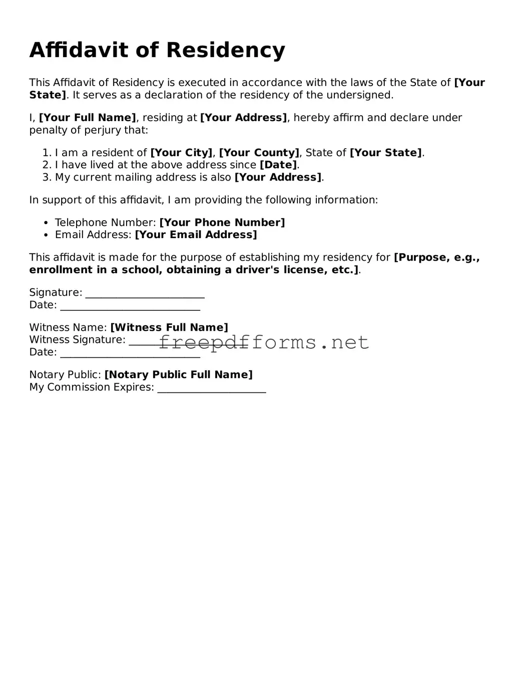 Affidavit of Residency Template