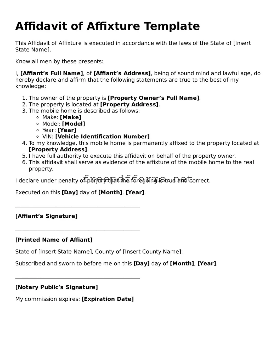 Affidavit of Affixture Template