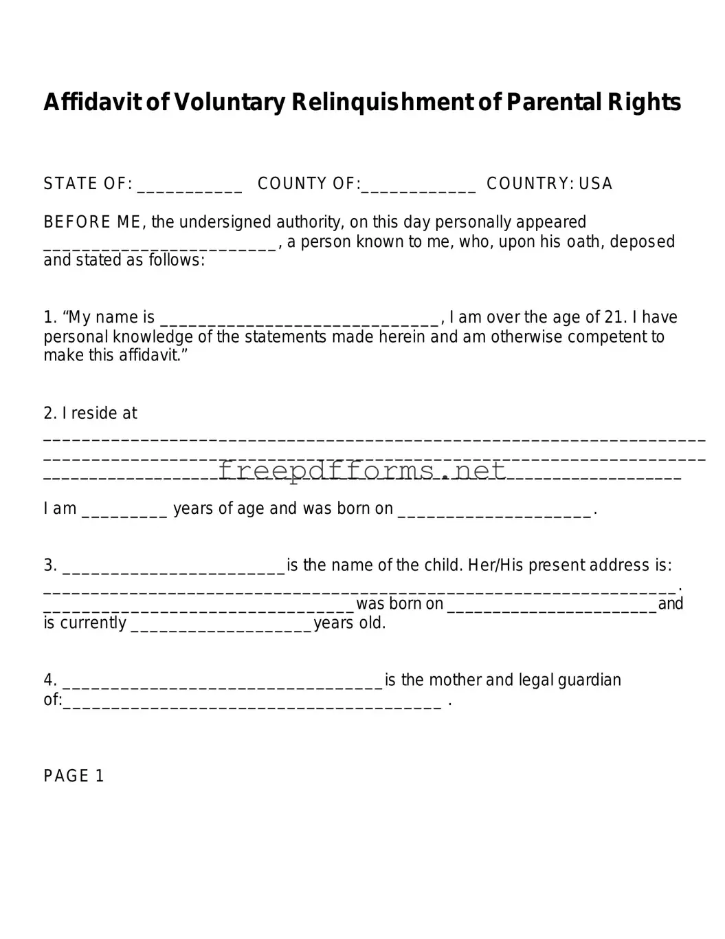Fill a Valid Affidavit Parental Rights Template