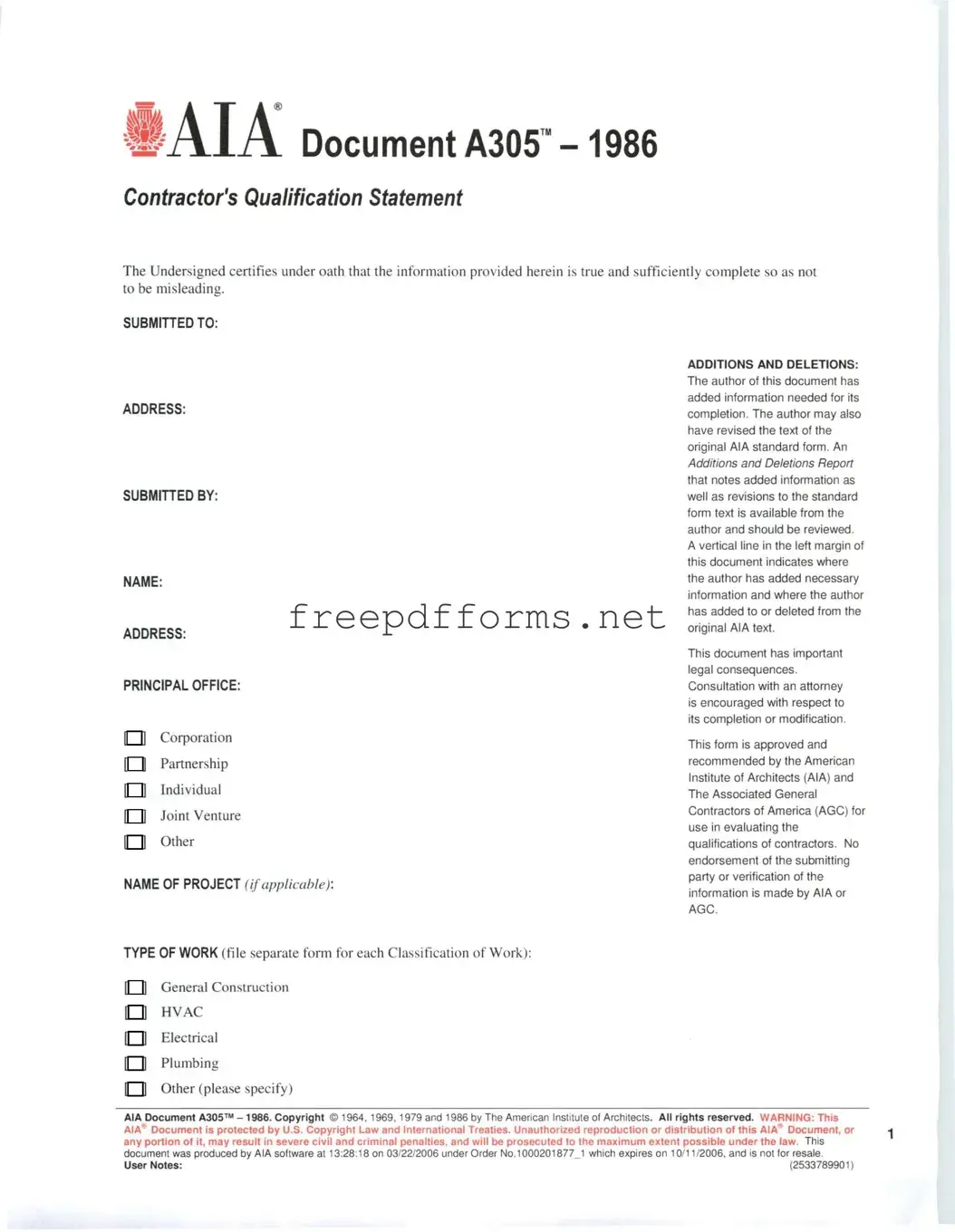 Fill a Valid AIA A305 Template