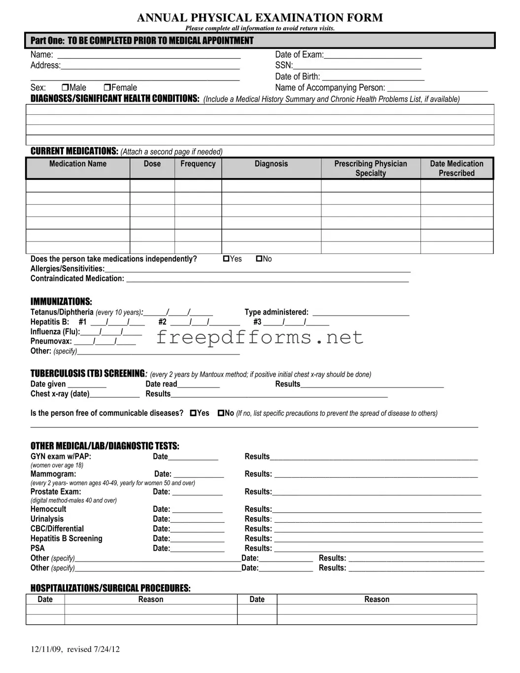 Fill a Valid Annual Physical Examination Template