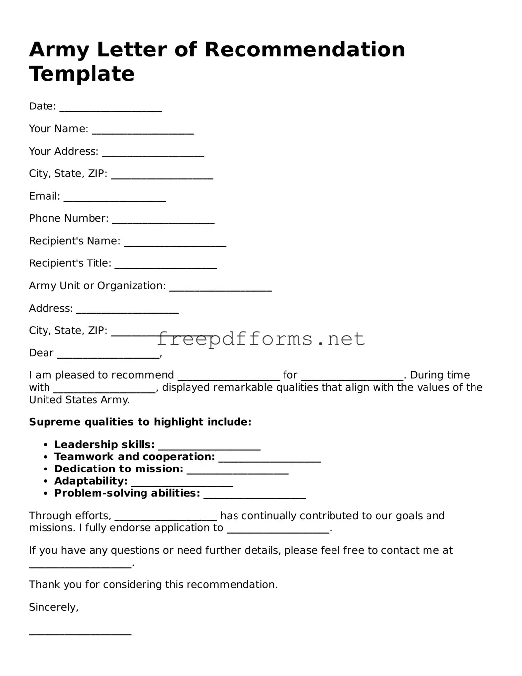 Army Letter of Recommendation Template
