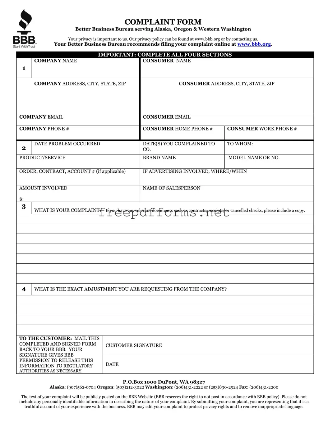 Fill a Valid Bbb Complaint Template