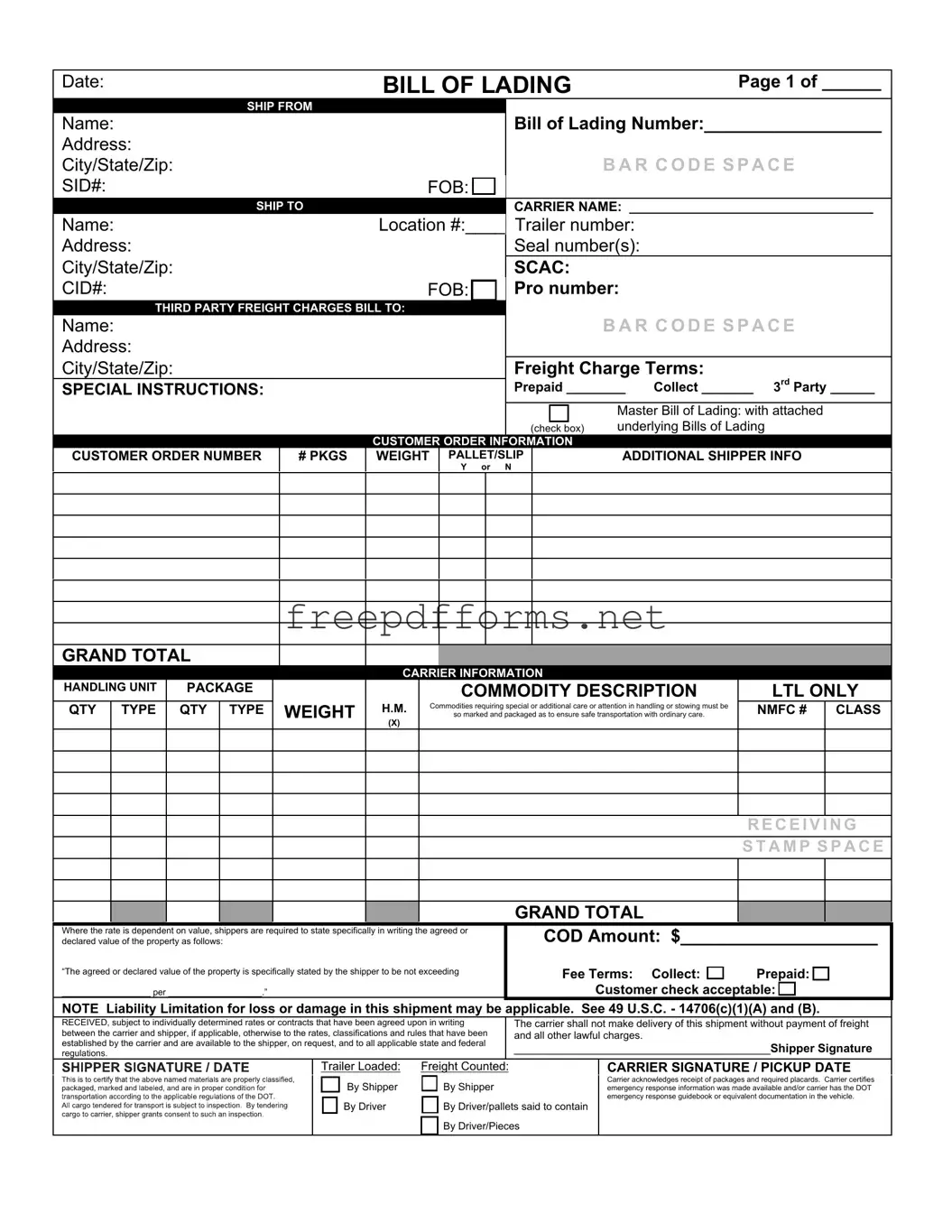Fill a Valid Bill of Lading with a Supplement Template