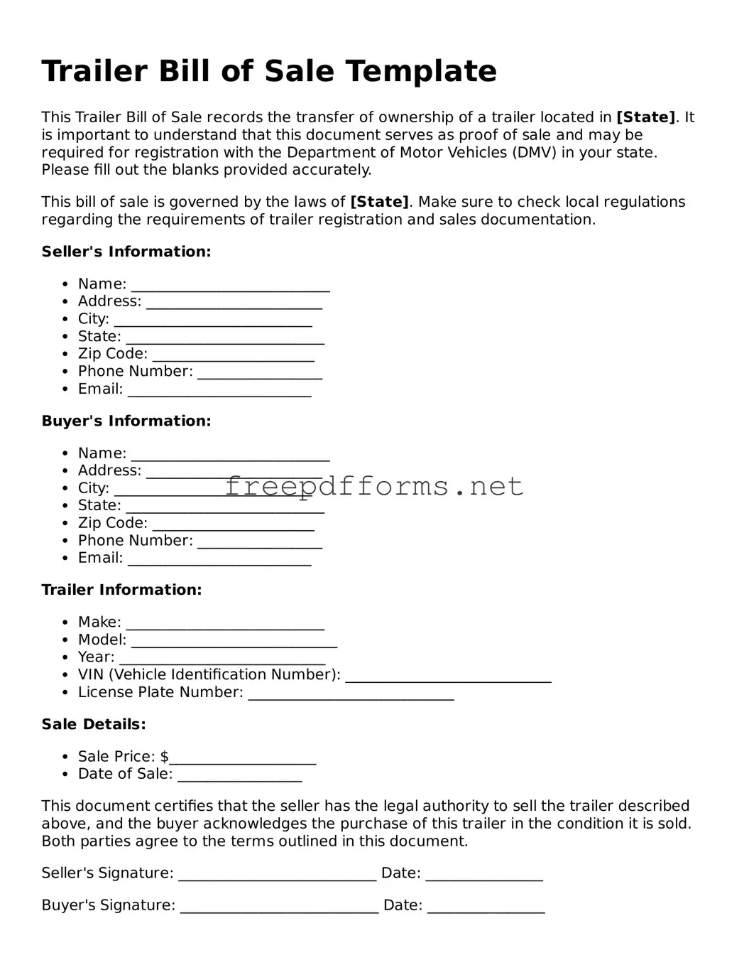 Trailer Bill of Sale Template