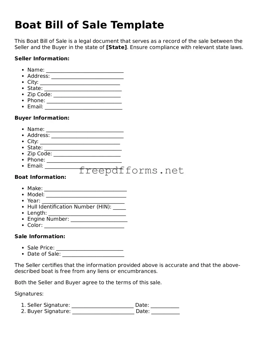 Boat Bill of Sale Template