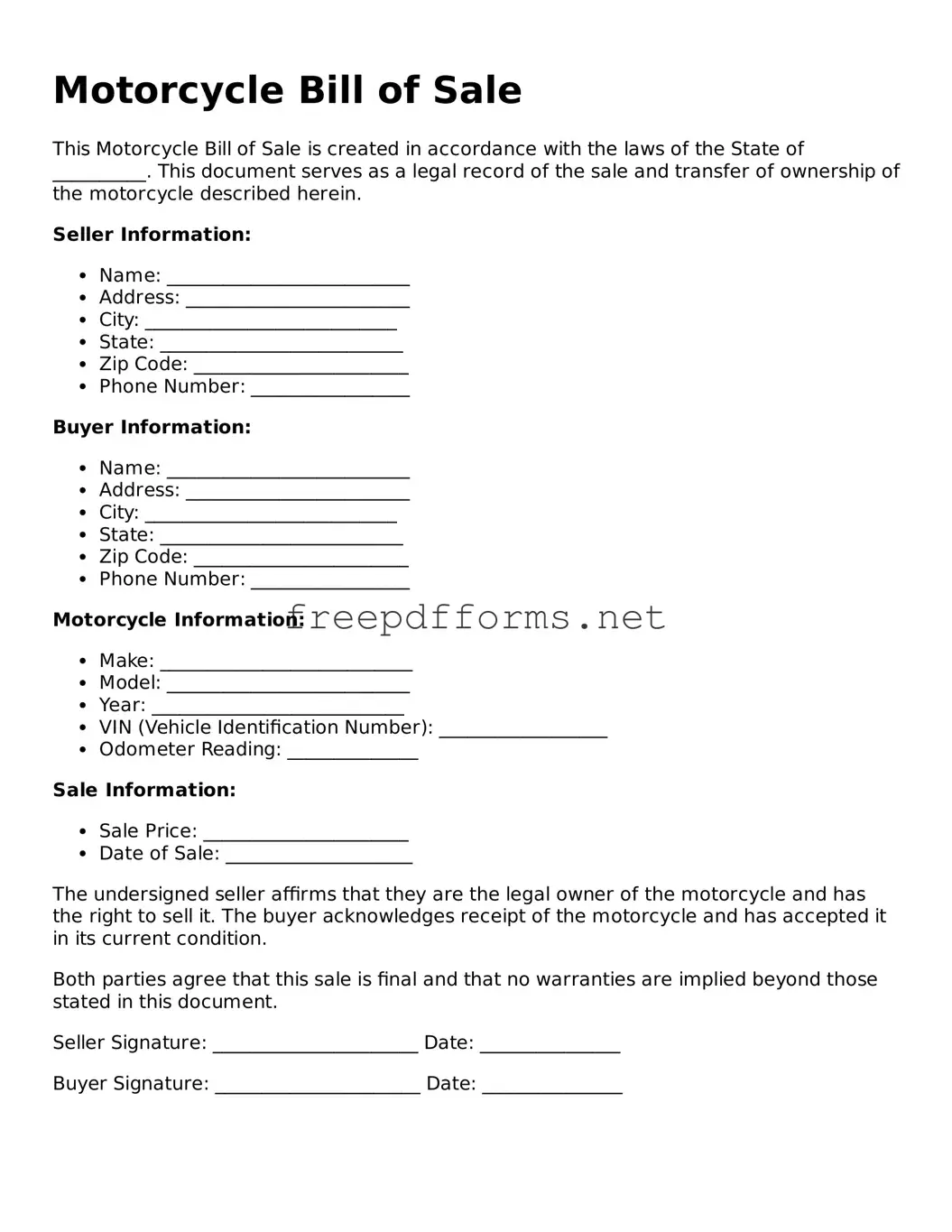Motorcycle Bill of Sale Template