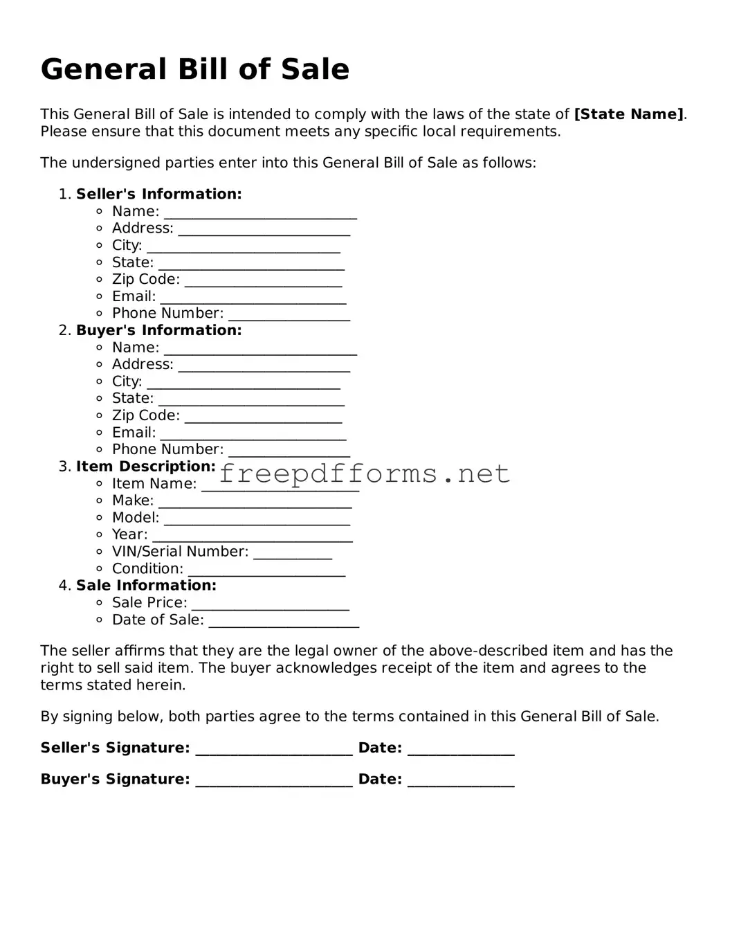 General Bill of Sale Template