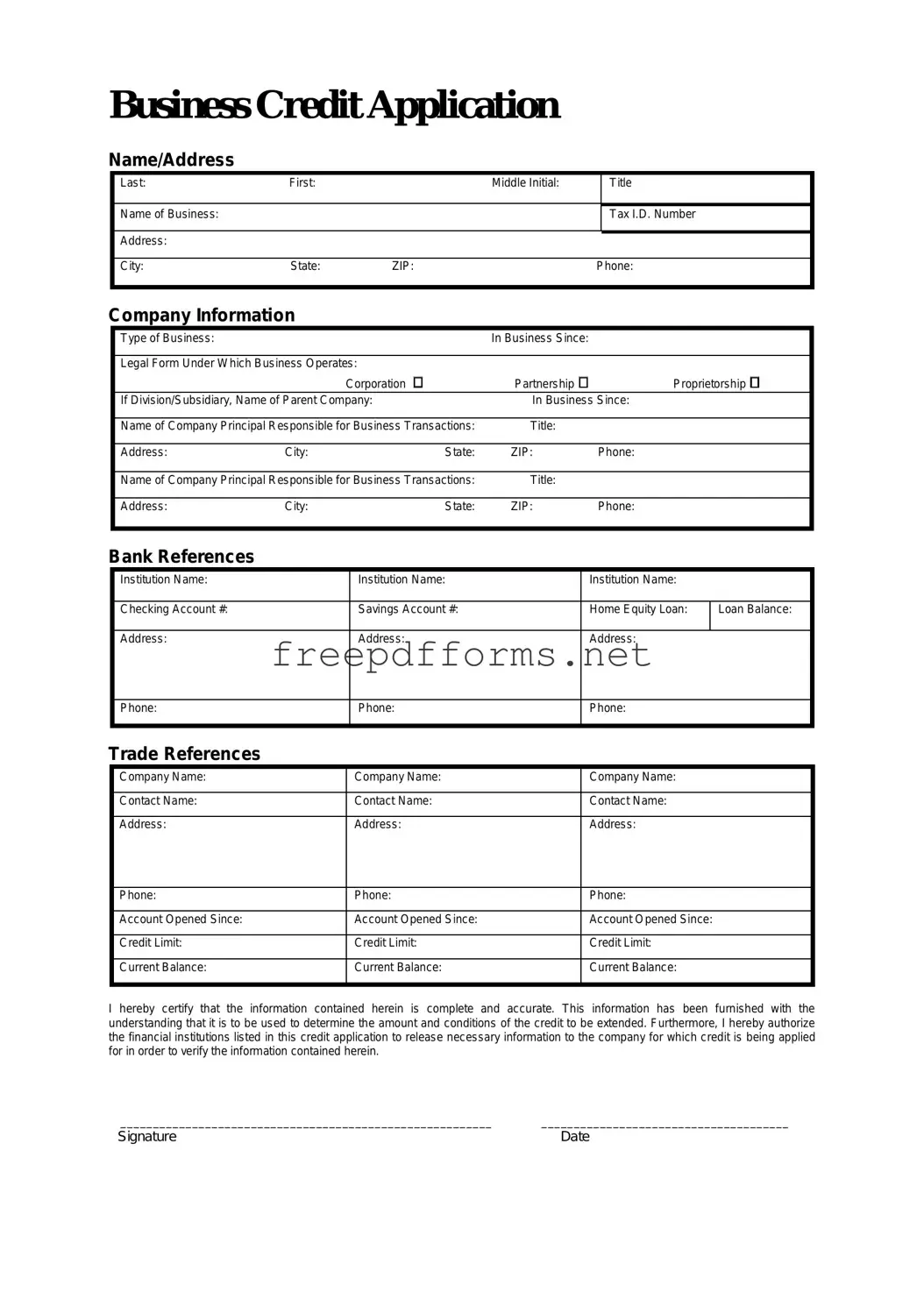 Fill a Valid Business Credit Application Template