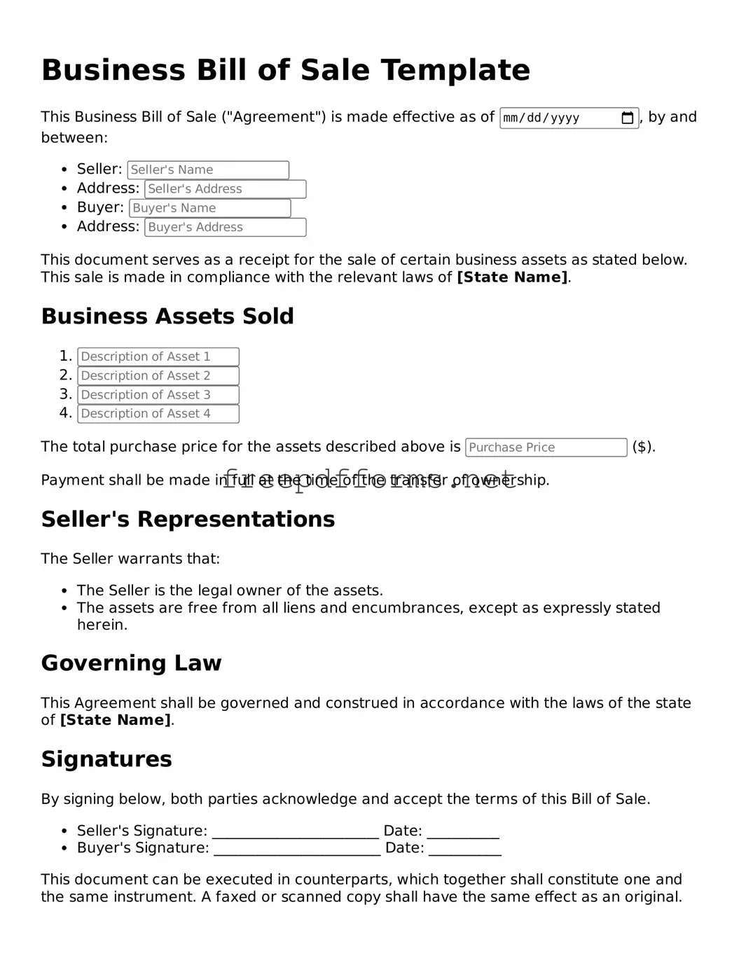 Business Bill of Sale Template