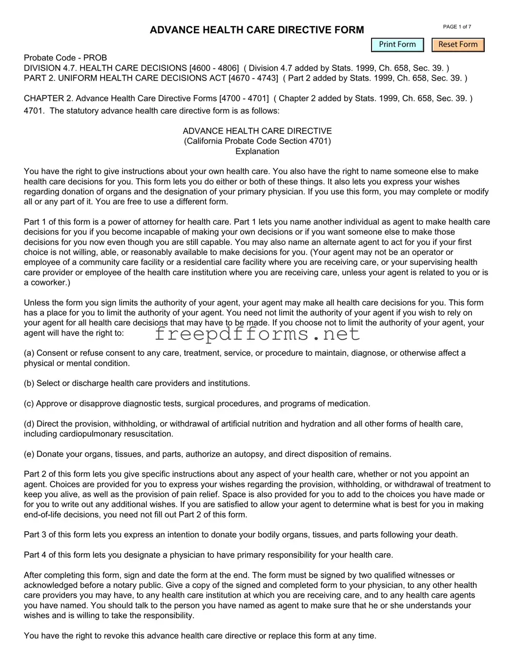 Fill a Valid California Advanced Health Care Directive Template