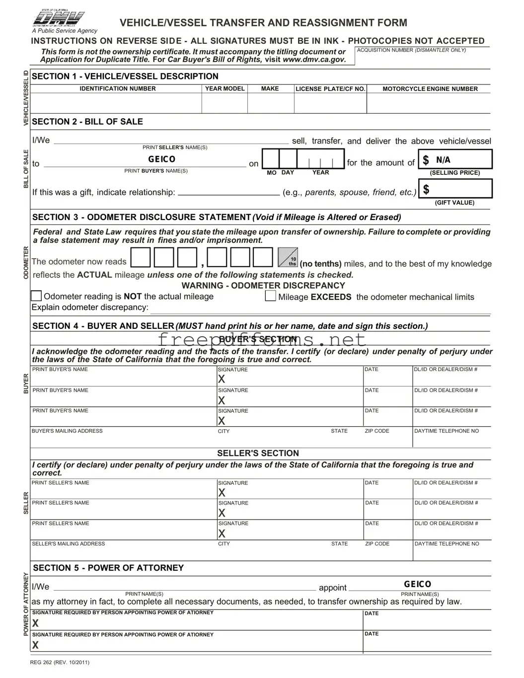 Fill a Valid California Fotm Reg 262 Template