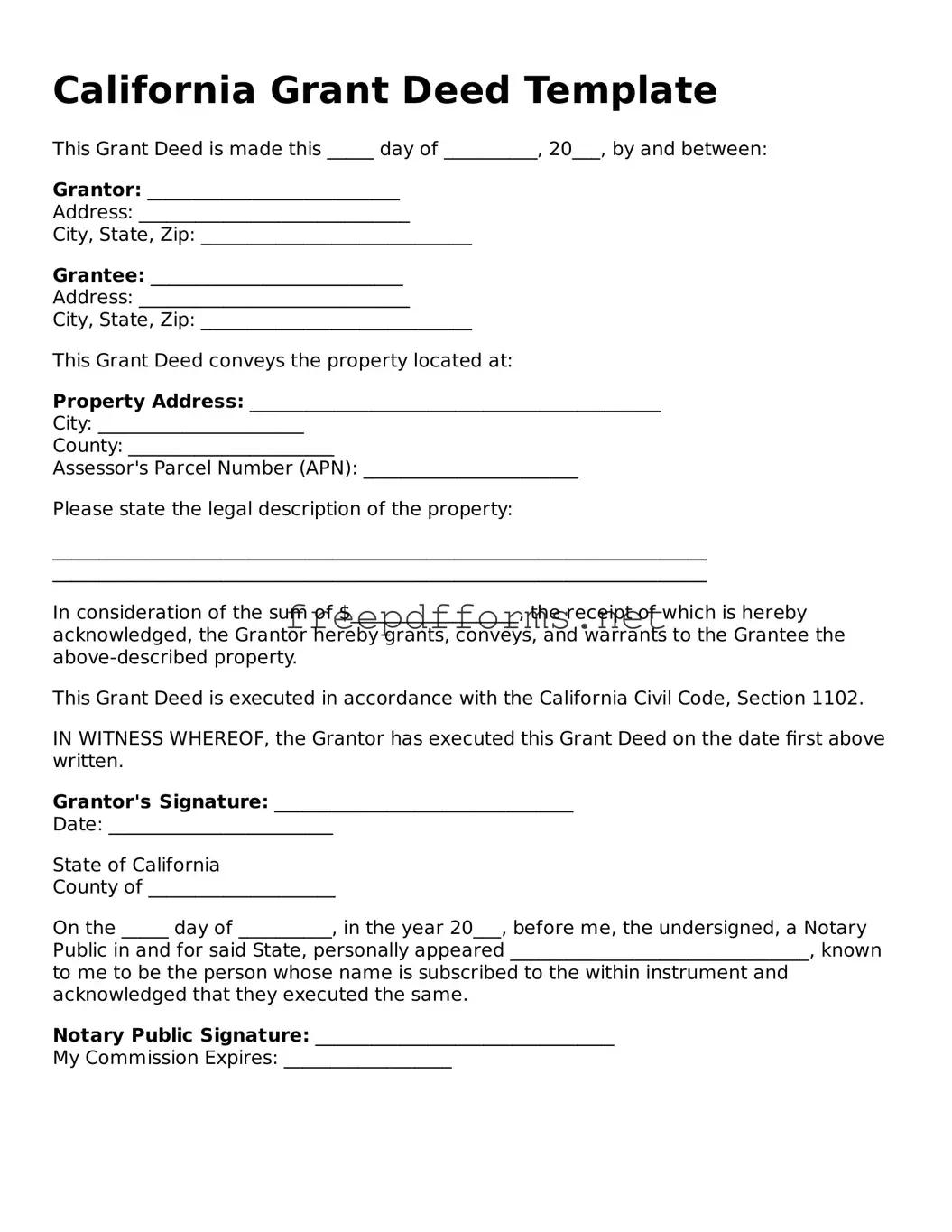 Free Deed Form for California State