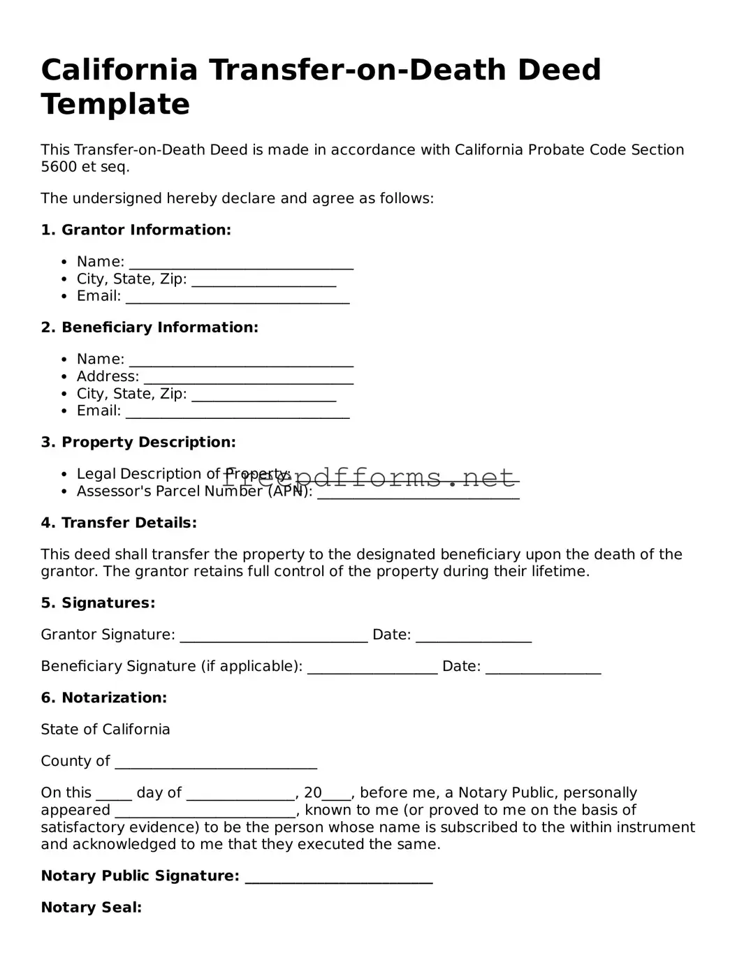 Free Transfer-on-Death Deed Form for California State