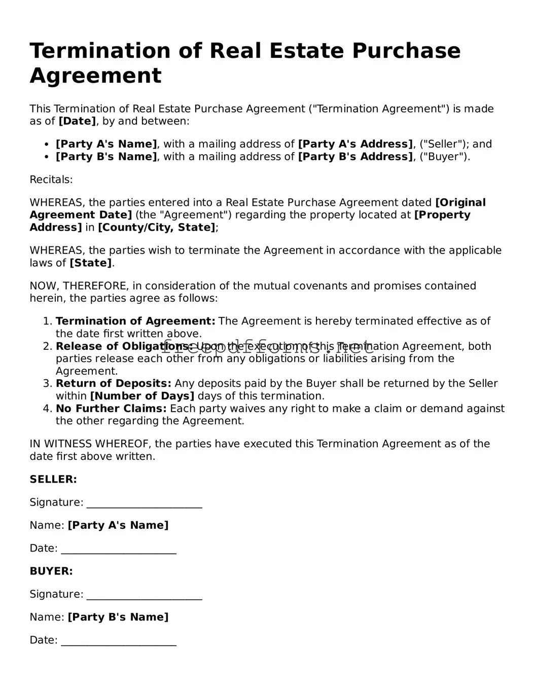 Termination of Real Estate Purchase Agreement Template