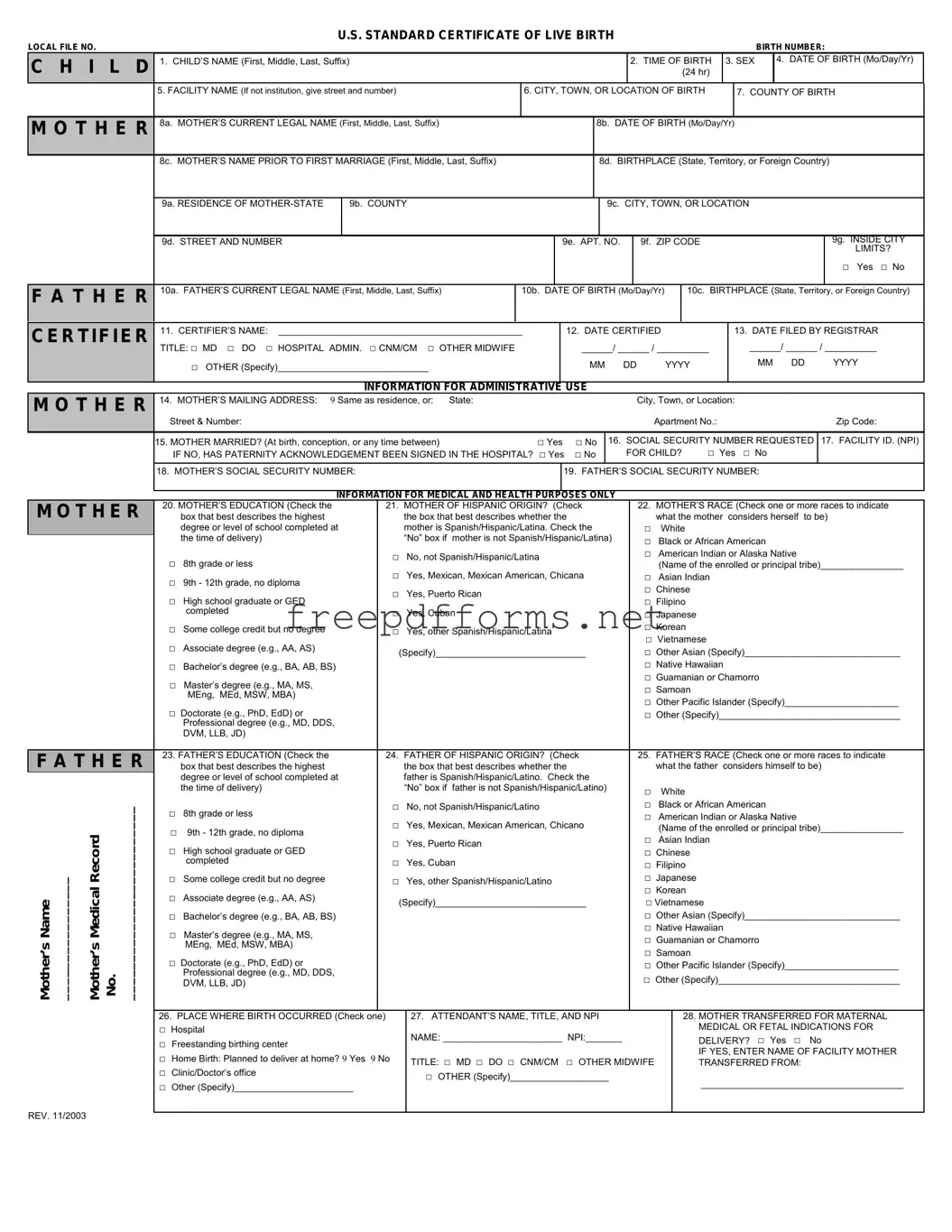Fill a Valid CDC U.S. Standard Certificate of Live Birth Template