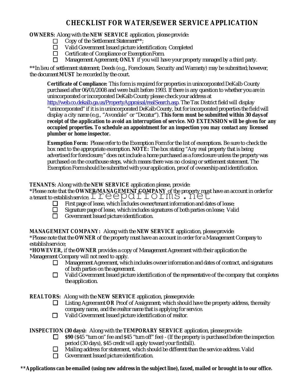 Fill a Valid Dekalb County Water Application Template