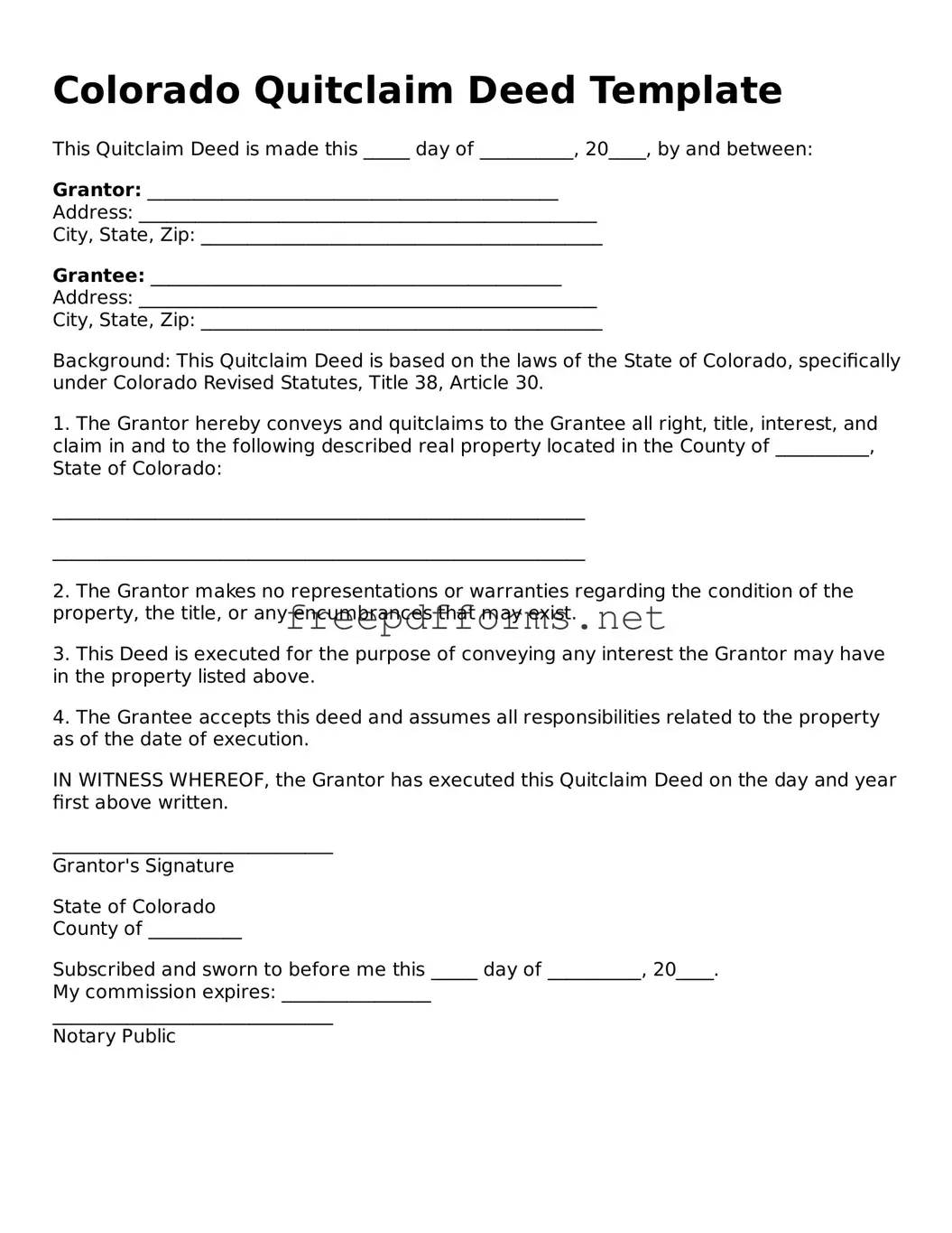 Free Quitclaim Deed Form for Colorado State