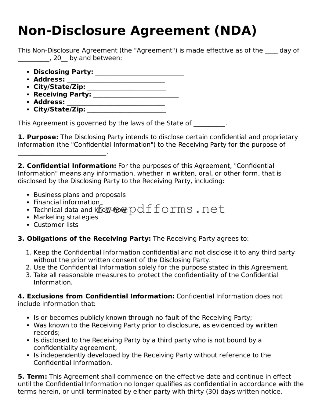 Non-disclosure Agreement Template