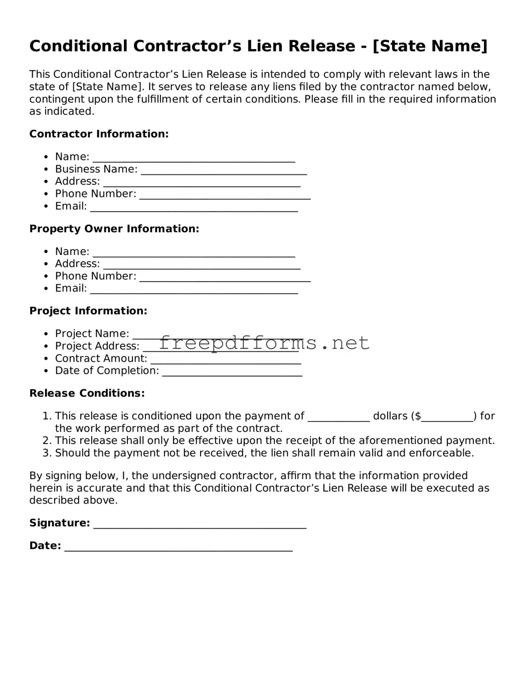 Conditional Contractor’s Lien Release Template