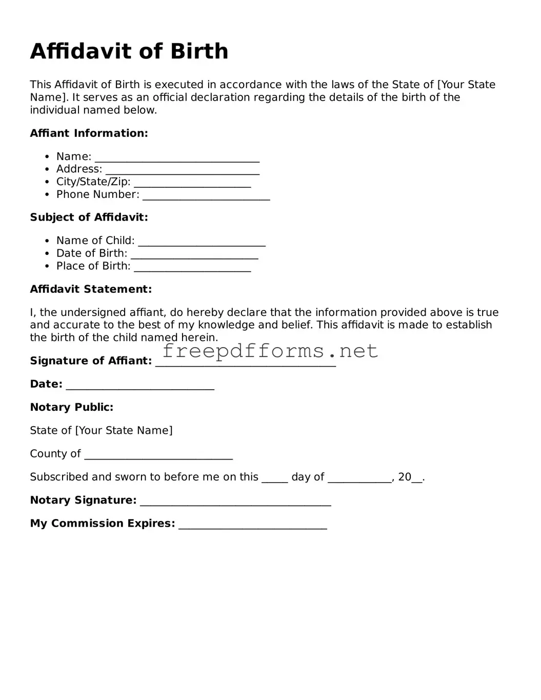 Affidavit of Birth Template