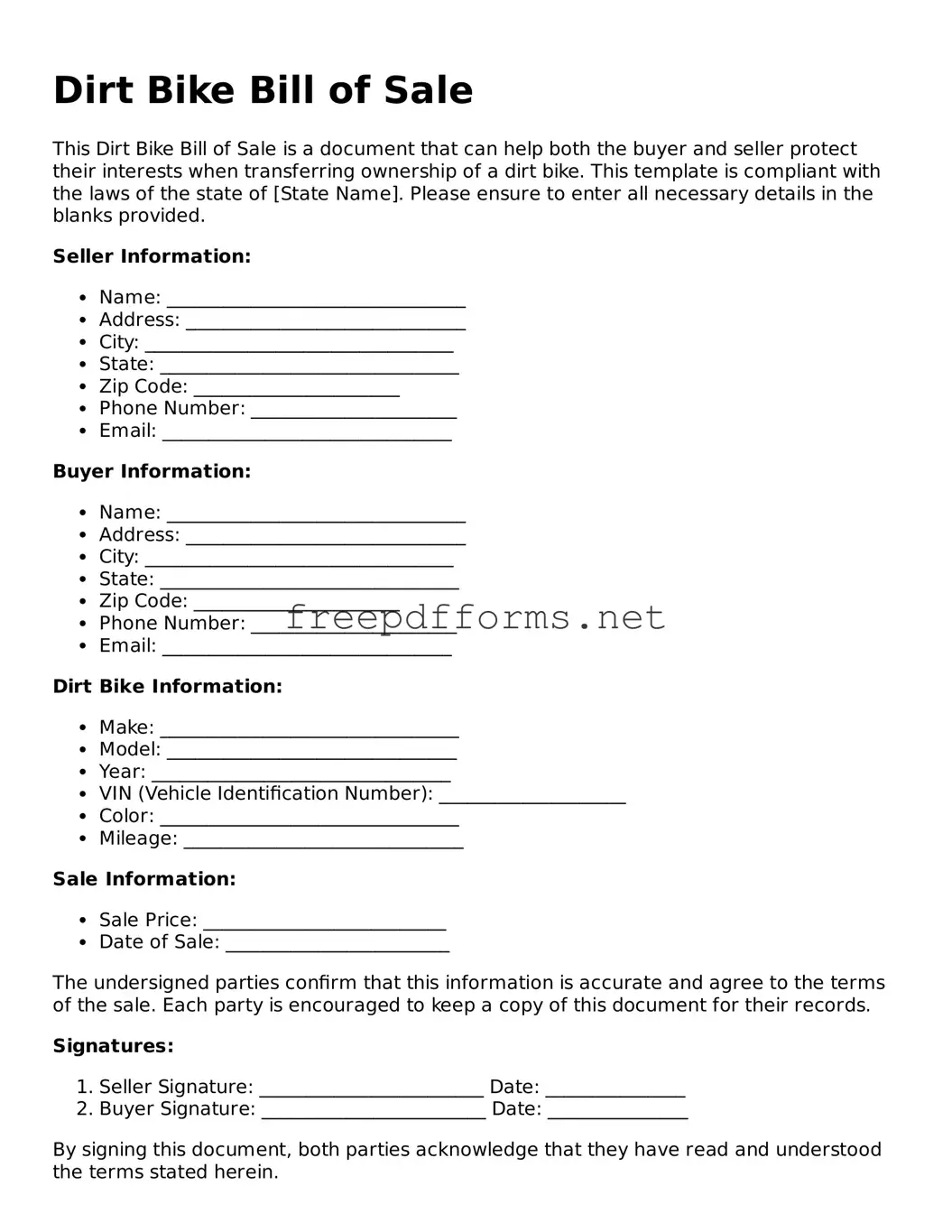 Dirt Bike Bill of Sale Template
