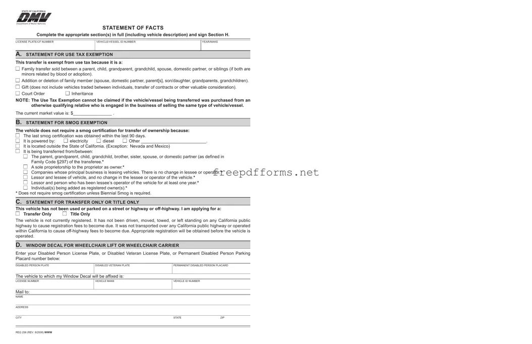 Fill a Valid Dmv Reg 256 Template