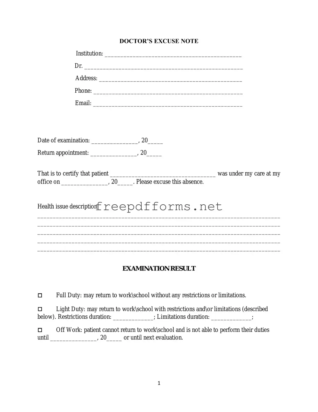 Fill a Valid Doctors Excuse Note Template