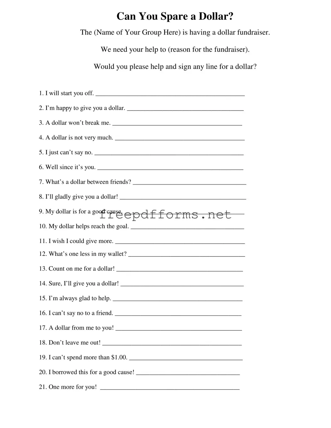 Fill a Valid Donated A Dollar Template