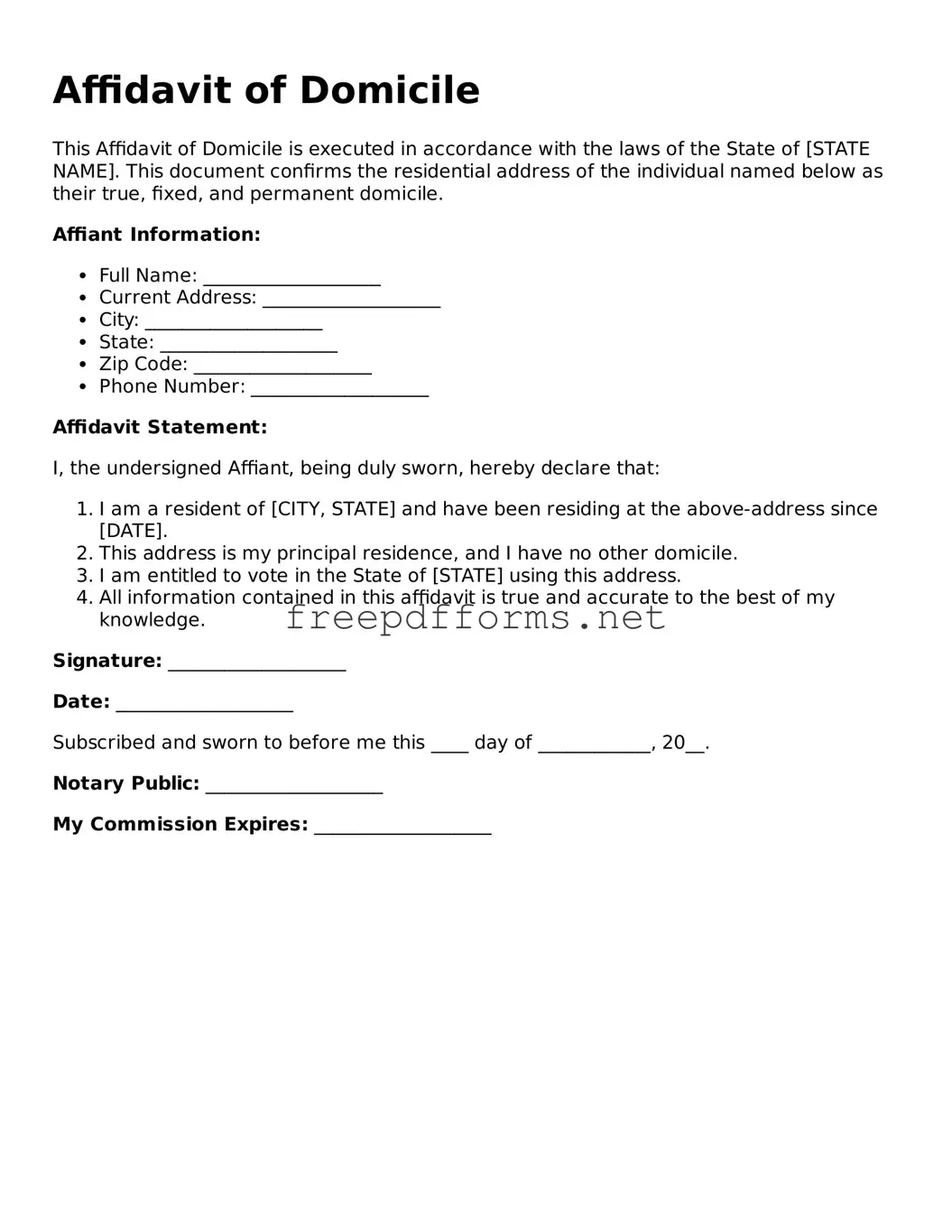 Affidavit of Domicile Template