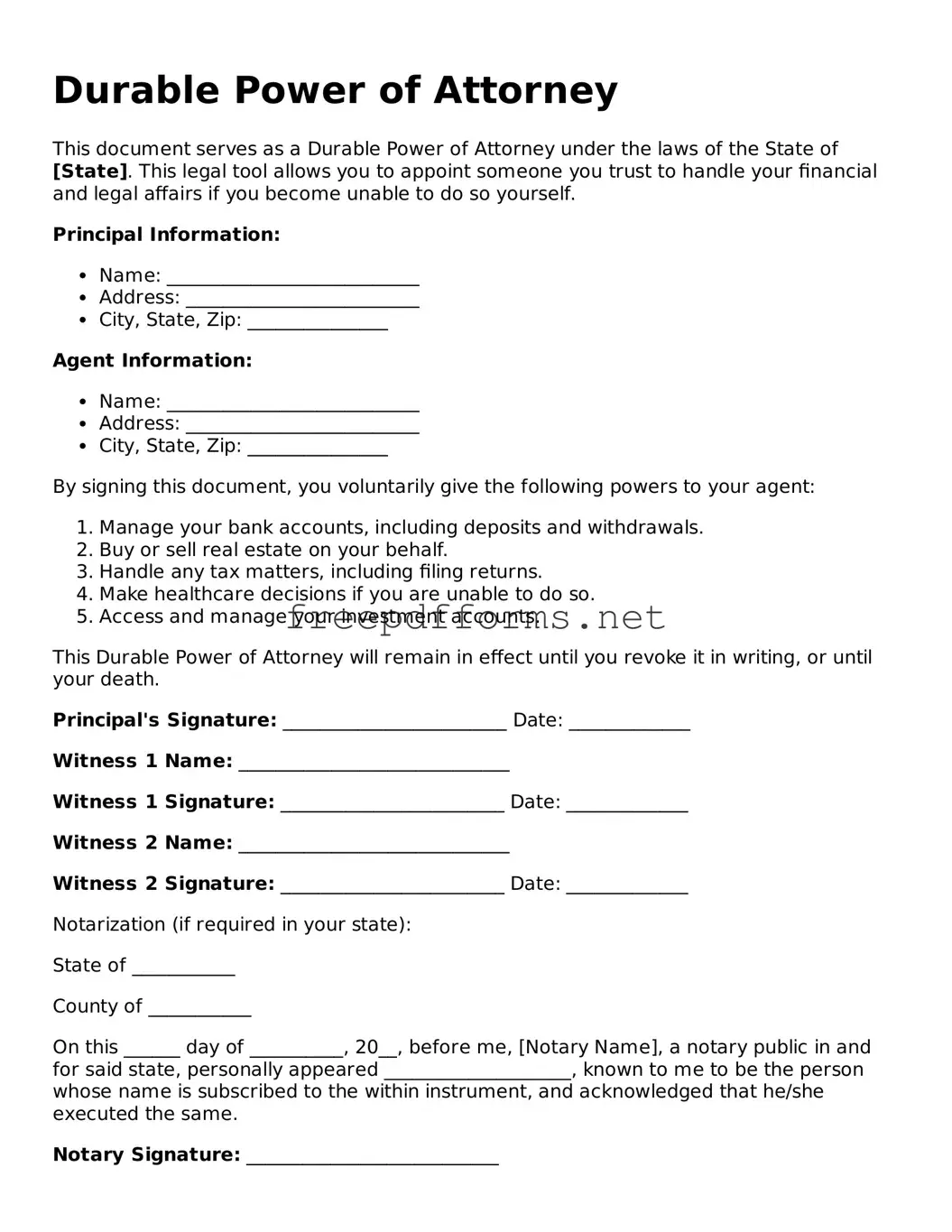 Durable Power of Attorney Template