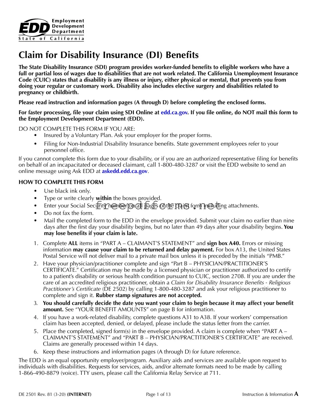 Fill a Valid EDD DE 2501 Template