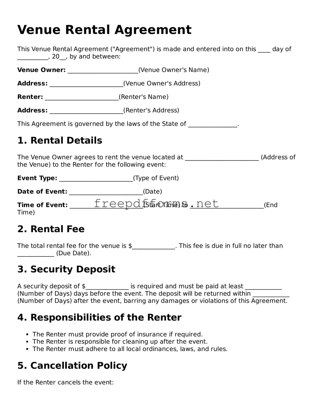 Venue Rental Agreement Template