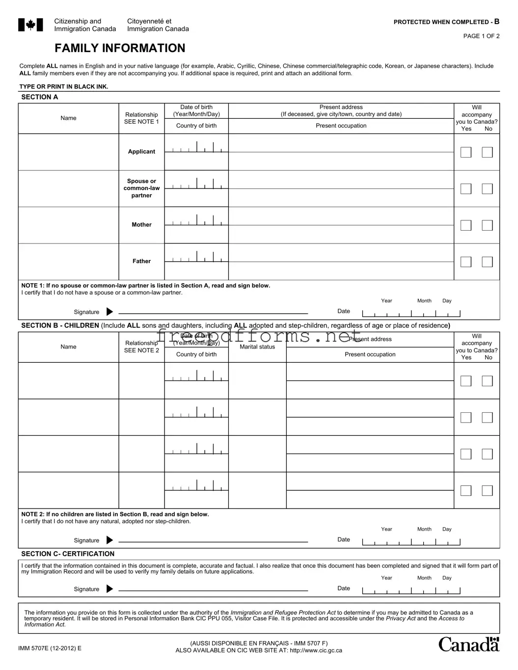 Fill a Valid Imm5707 Template
