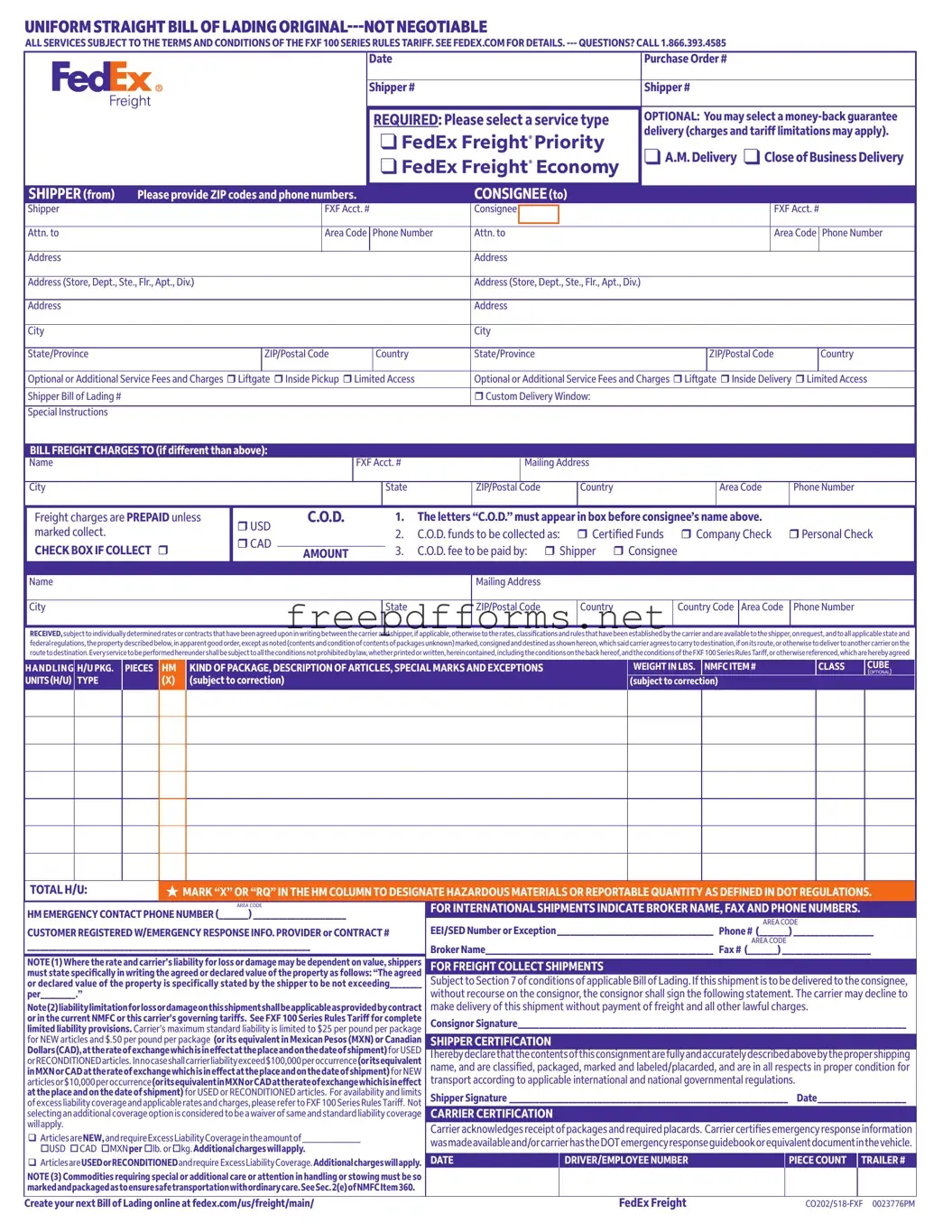 Fill a Valid Fedex Bill Of Lading Template