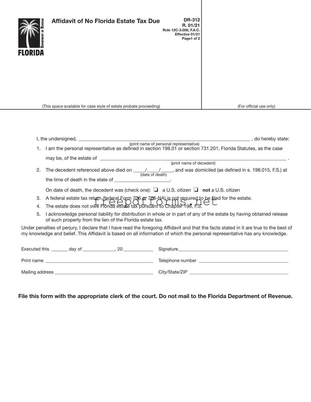 Fill a Valid Fl Dr 312 Template