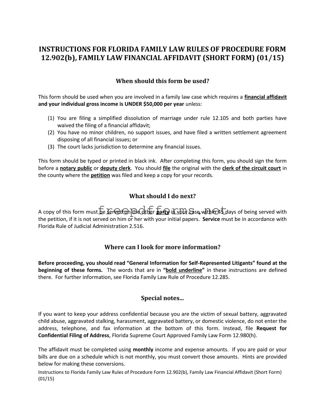 Fill a Valid Florida Financial Affidavit Short 12.902(b) Template