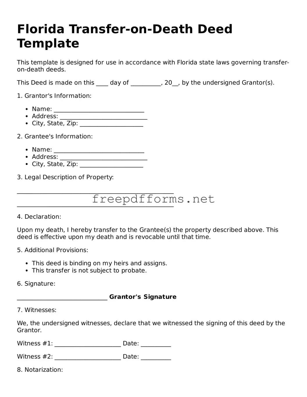 Free Transfer-on-Death Deed Form for Florida State