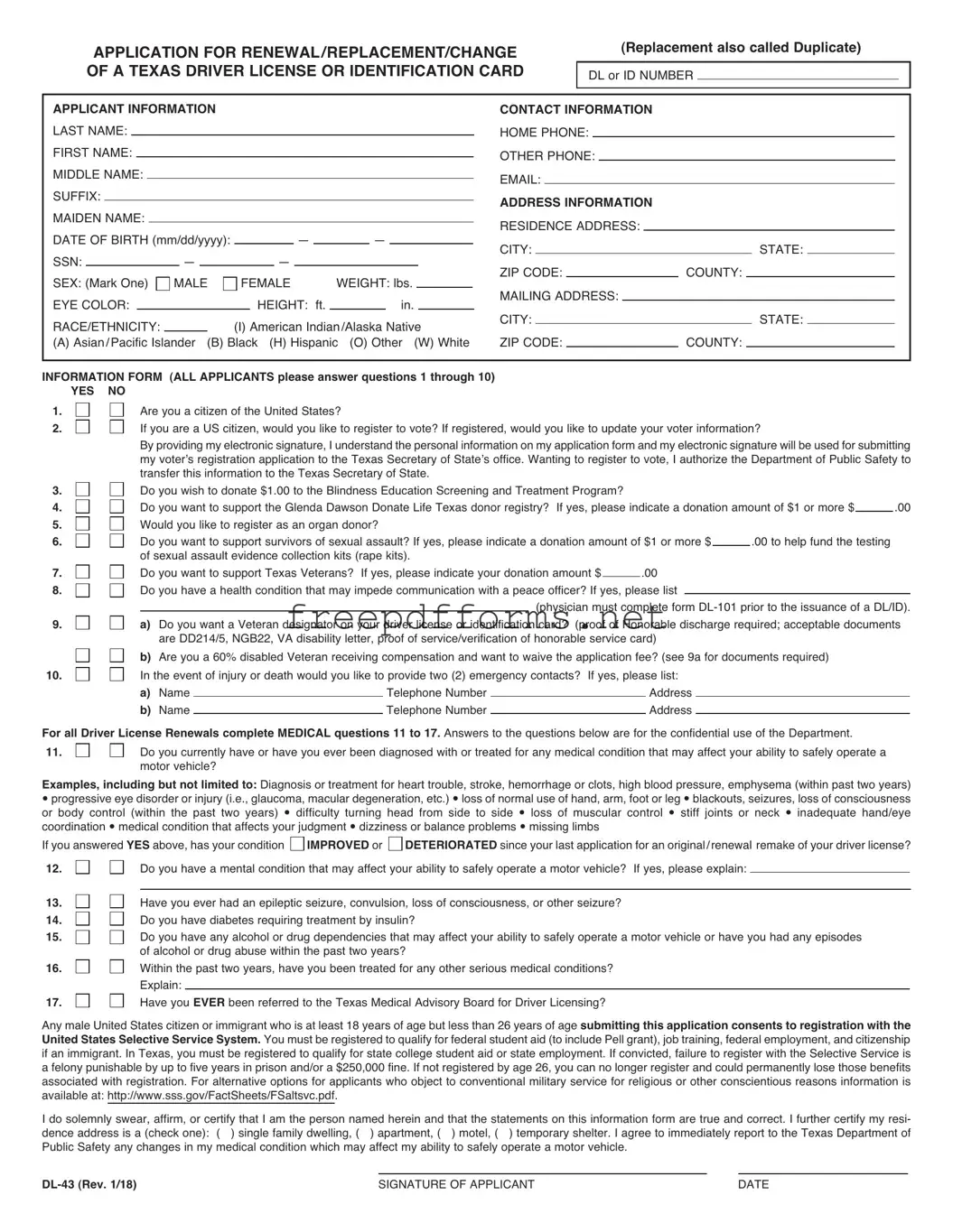 Fill a Valid DL-43 Template