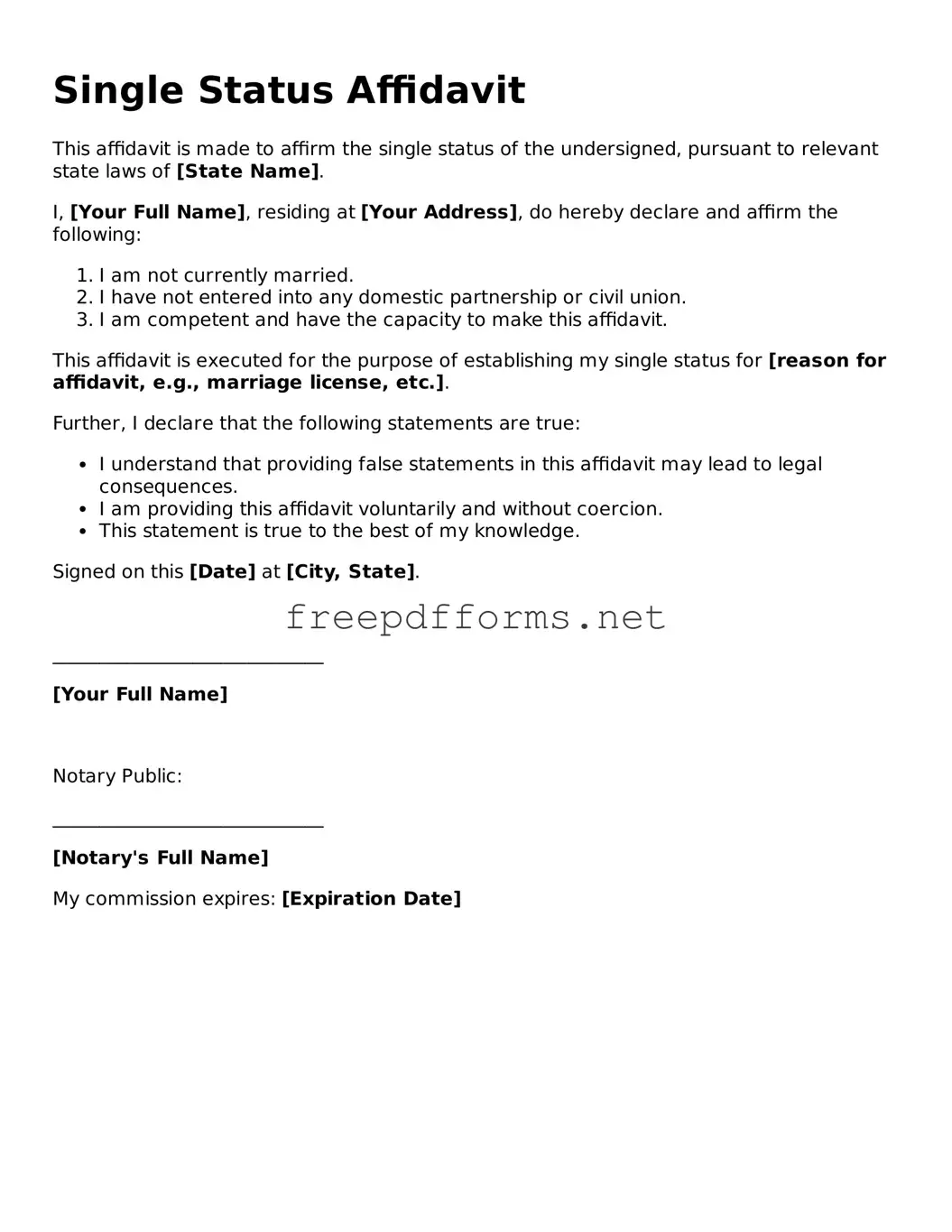 Single Status Affidavit Template