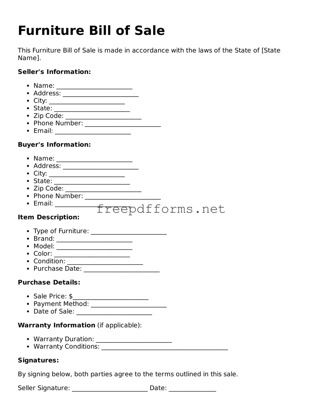 Furniture Bill of Sale Template