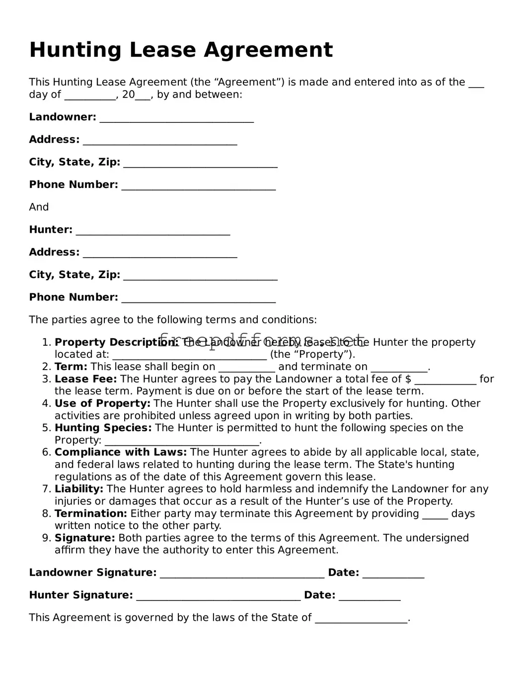 Hunting Lease Agreement Template