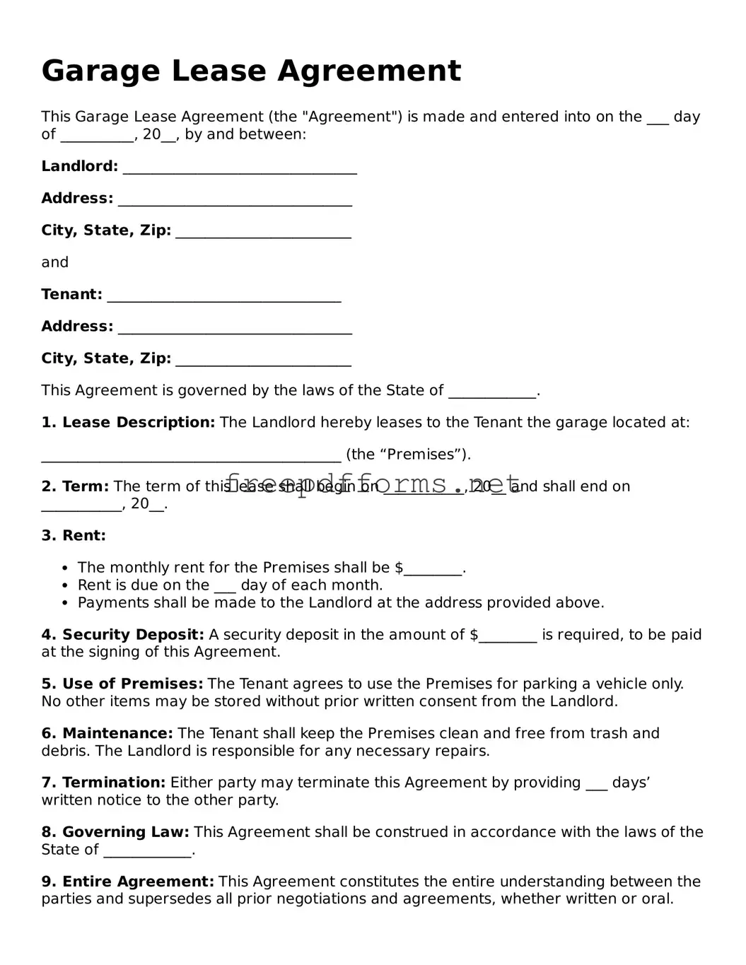Garage Lease Agreement Template