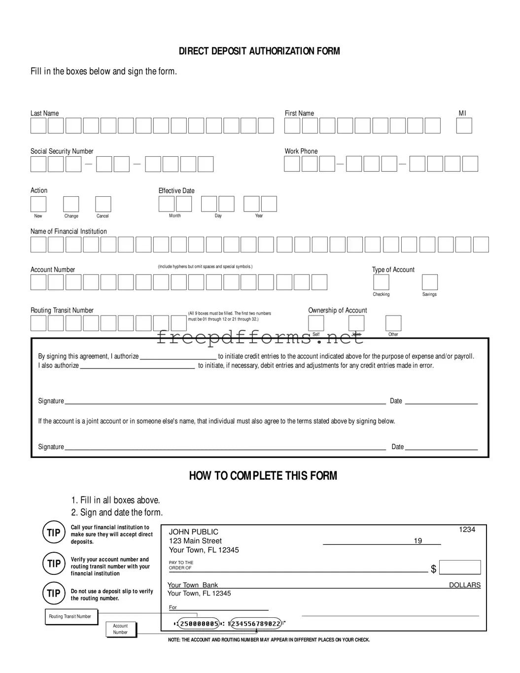 Fill a Valid Generic Direct Deposit Template