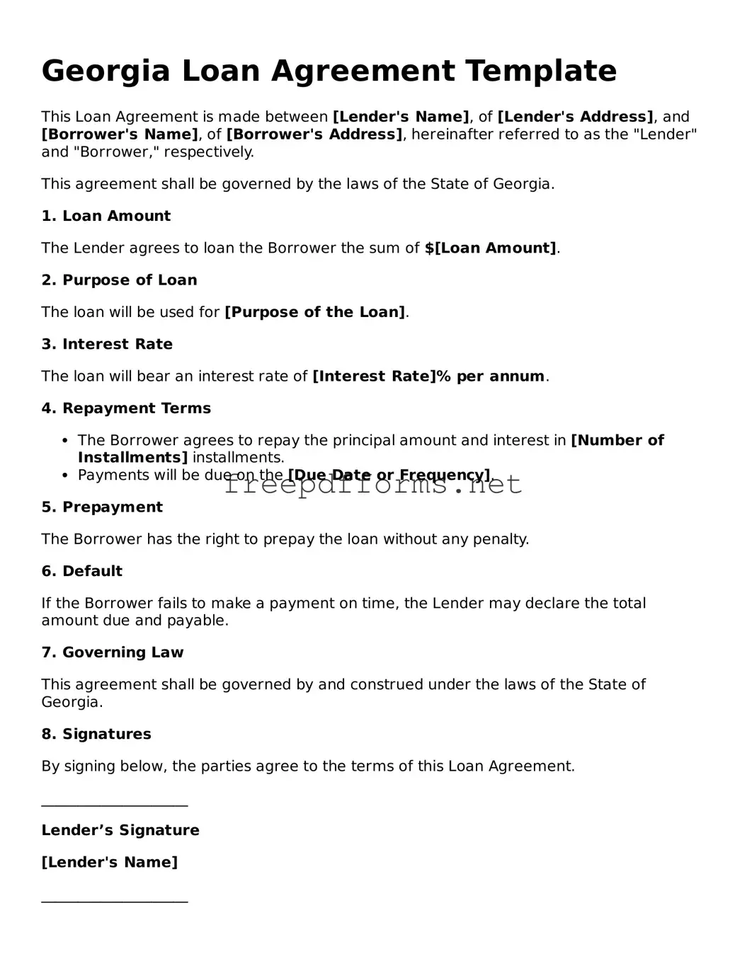 Free Loan Agreement Form for Georgia State